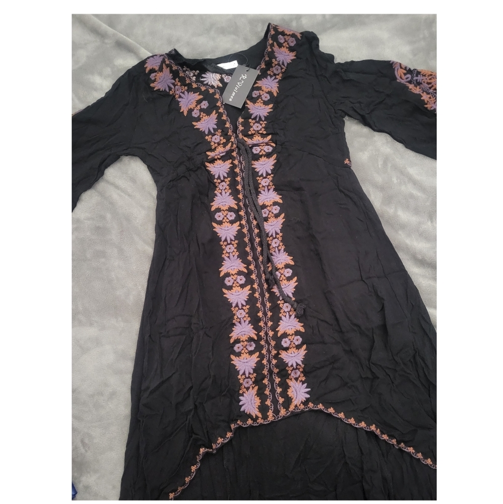 Embroidered Asymmetrical Mini Dress